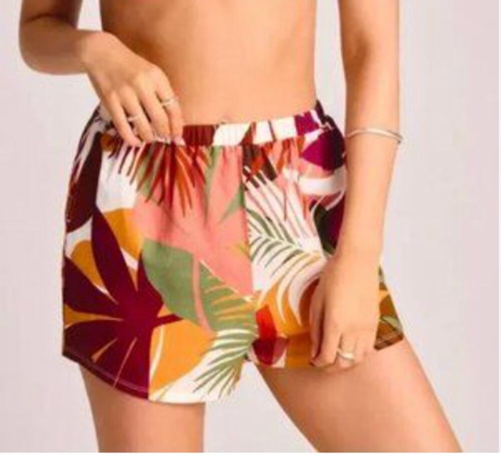 Vitamin A Tallows Linen Short in Lagoon Palm – Medium-Summer, Tropical, Beach